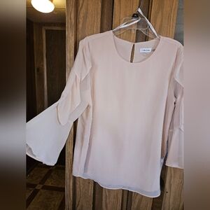 Calvin Klein Sz L Bell Sleeved Lined Blouse